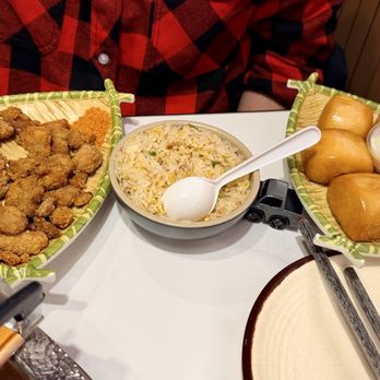 Szechuan Mansion Hotpot - Popcorn chicken, egg fried rice, fried golden bun with condensed milk. - Hot Pot Near Me - Charlotte, North Carolina
