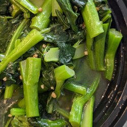 Overcooked, soggy and oily Chinese brocolli. The vegetables were so overcooked and mushy
