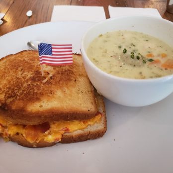 The American - Bacon Pimento Sandwich with Herb Dumpling Soup - New American Near Me - Bainbridge, Georgia The American - Bacon Pimento Sandwich with Herb Dumpling Soup - New American Near Me - Bainbridge, Georgia
