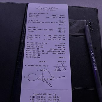 Varsity Tavern - Already has a $6 tip. I didn't want to leave anything and I just took a pic incase I need to call my bank later for fraud! - Dance Clubs Near Me - Tempe, Arizona Varsity Tavern - Already has a $6 tip. I didn't want to leave anything and I just took a pic incase I need to call my bank later for fraud! - Dance Clubs Near Me - Tempe, Arizona