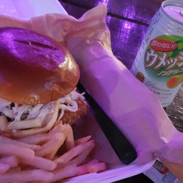 Teriyaki katsu with fries and a fruit drink Teriyaki katsu with fries and a fruit drink