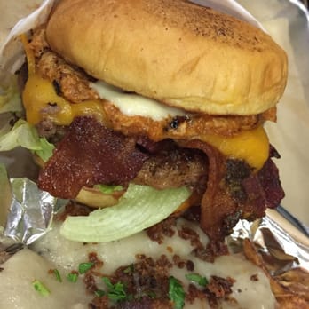 Grill 'Em All - Family portrait of my anvil fries and cowboy from hell burger! - Burgers Near Me - Long Beach, California