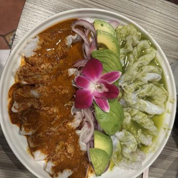 Lalo's Mariscos - Aguachiles (half red/ half green) - Seafood Near Me - Inglewood, California Lalo's Mariscos - Aguachiles (half red/ half green) - Seafood Near Me - Inglewood, California