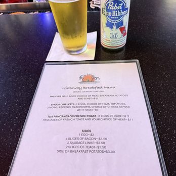 The Hideaway Bar - Supplemental breakfast menu. - Dive Bars Near Me - Orlando, Florida