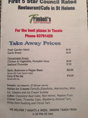 Menu photo 4 Trimboli's Family Restaurant St Helens, TAS