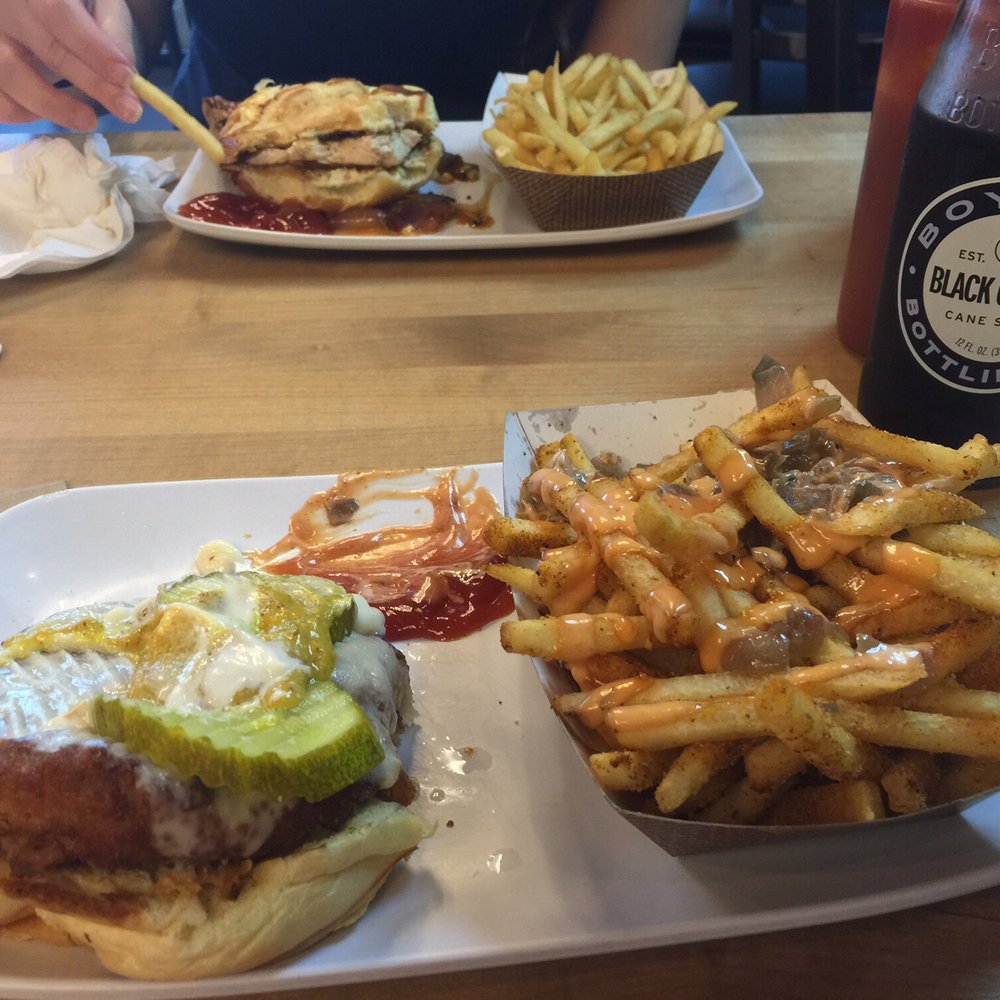 PINCHO - Croquetesa burger and Cajun fries with some black cherry soda on the side. - Burgers Near Me - Miami, Florida PINCHO - Croquetesa burger and Cajun fries with some black cherry soda on the side. - Burgers Near Me - Miami, Florida