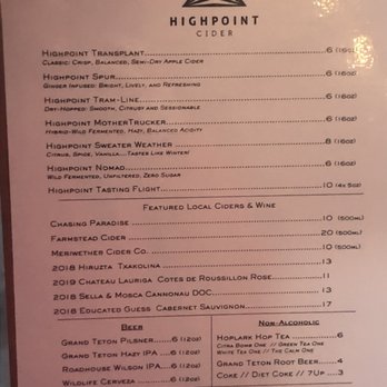 Highpoint Cider - Menu - Cideries Near Me - Victor, Idaho Highpoint Cider - Menu - Cideries Near Me - Victor, Idaho