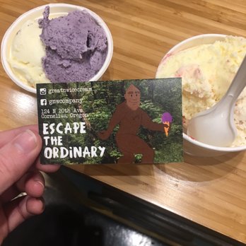 Great Northwest Ice Cream - Two split scoops and the cute loyalty card - Ice Cream & Frozen Yogurt Near Me - Cornelius, Oregon Great Northwest Ice Cream - Two split scoops and the cute loyalty card - Ice Cream & Frozen Yogurt Near Me - Cornelius, Oregon