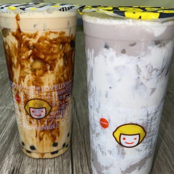 Happy Lemon - Okinawa roasted milk tea w/ boba , Ube Milk Tea w/ Taro Puff and Boba - Coffee & Tea Near Me - Fresno, California Happy Lemon - Okinawa roasted milk tea w/ boba , Ube Milk Tea w/ Taro Puff and Boba - Coffee & Tea Near Me - Fresno, California