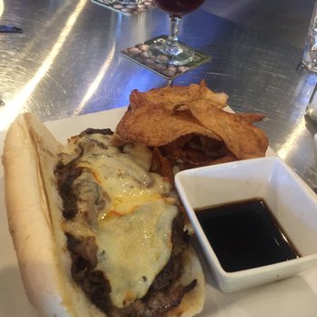 Firepit Grille - French dip sandwich with smoked prime rib. Homemade chips.  Awesome!!! - Barbeque Near Me - Holland, Ohio