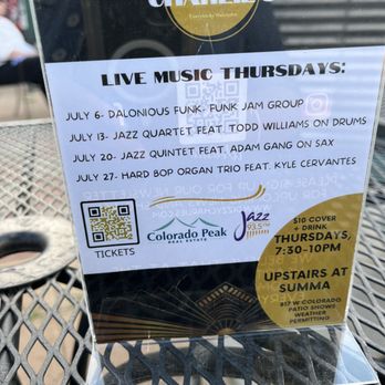 Summa - a sign for dizzy charles's live music thursdays - Comfort Food Near Me - Colorado Springs, Colorado Summa - a sign for dizzy charles's live music thursdays - Comfort Food Near Me - Colorado Springs, Colorado