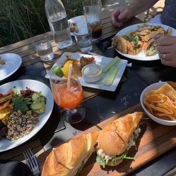 Pinstripes - Super salad, Italian tuna sandwich with home made chips, chicken wings sweet chili and crispy chicken sandwich - Bowling Near Me - San Mateo, California Pinstripes - Super salad, Italian tuna sandwich with home made chips, chicken wings sweet chili and crispy chicken sandwich - Bowling Near Me - San Mateo, California