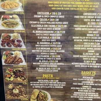 Costa Azul Mariscos & Micheladas - This is only 3 pages of the menu.  We had the mixed fajitas.  Wow! - Mexican Near Me - Bastrop, Texas