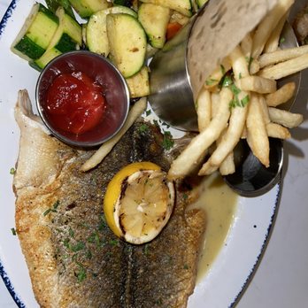 Lure Fish House - Branzino Entree with 2 sides: French fries and Sautéed Vegetables - Seafood Near Me - Porter Ranch, California