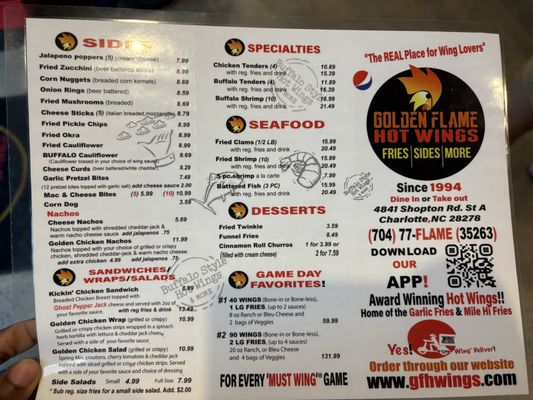Menu photo 2 Golden Flame Hot Wings Charlotte, NC