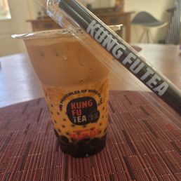 Honey Thai Milk Tea with brown sugar biba and mango popping