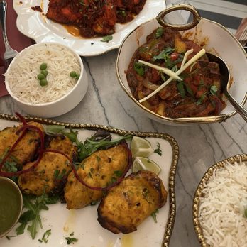 Red Chilli - Top: Red Chilli Special Chicken Angara Kabab Middle: Jasmine Rice and Chicken Jalfrezi Bottom: Afghani Chicken Tikka and Jasmine Rice - Indian Near Me - Jackson Heights, New York