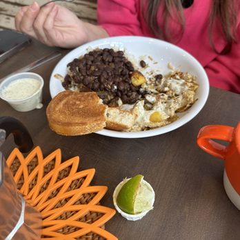 Cousins Cuban Cafe - White rice, black beans, and roast pork roasted with a piece of toast bread - Cuban Near Me - Black Mountain, North Carolina Cousins Cuban Cafe - White rice, black beans, and roast pork roasted with a piece of toast bread - Cuban Near Me - Black Mountain, North Carolina
