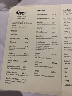 Menu photo 3 Otaru Sushi Bar New Haven, CT
