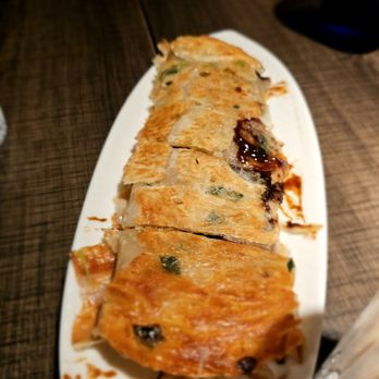 Uluh - Scallion Pancake With Shredded Duck. $16. Very tasty. We had it both times for a good reason - Tea Rooms Near Me - New York, New York Uluh - Scallion Pancake With Shredded Duck. $16. Very tasty. We had it both times for a good reason - Tea Rooms Near Me - New York, New York