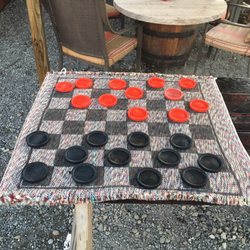 Little Red Caboose - Neat little checker board outside for fun.