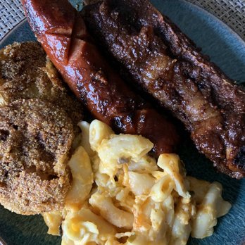 Gram's Mission BBQ - Takeout. Beef rib, hot link, Mac and cheese, fried green tomatoes - Soul Food Near Me - Riverside, California Gram's Mission BBQ - Takeout. Beef rib, hot link, Mac and cheese, fried green tomatoes - Soul Food Near Me - Riverside, California
