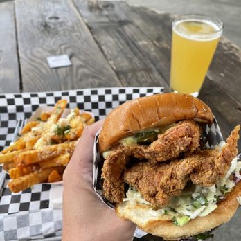 Sideshow Kitchen - Hella Hyphy Fried Chicken Sandwich, Garlic Fries, Hazy IPA - Burgers Near Me - Oakland, California Sideshow Kitchen - Hella Hyphy Fried Chicken Sandwich, Garlic Fries, Hazy IPA - Burgers Near Me - Oakland, California