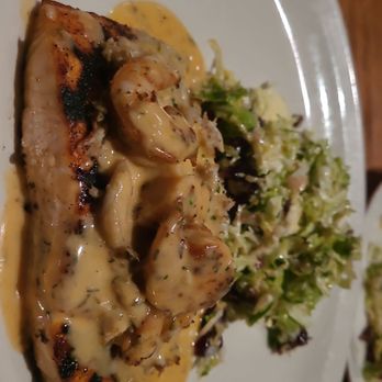 The White Chocolate Grill - New orleans salmon with Brussel sprouts. - New American Near Me - Naperville, Illinois The White Chocolate Grill - New orleans salmon with Brussel sprouts. - New American Near Me - Naperville, Illinois