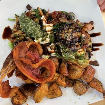 Early Morning Delight - Pesto Ratatouille open face sandwich special (that he added bacon to) - Breakfast & Brunch Near Me - Chicago, Illinois