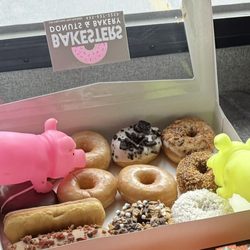 Bakesters - Sorry we have our pet pigs in the pic. The Samoa, coconut, and raspberry filled chocolate donuts we exceptional