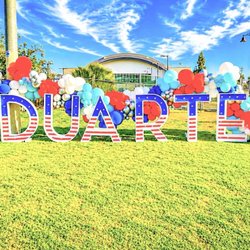 City of Duarte - Duarte sports Park Duarte, California. This patriotic Fourth of July display welcomes visitors with colorful red, white, and blue