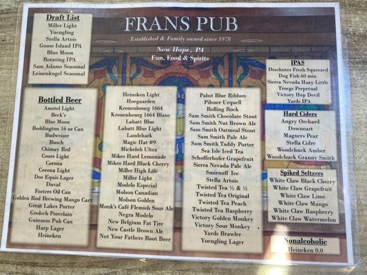 Menu photo 2 Fran's Pub New Hope, PA