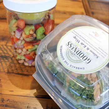 Goodness In Grains - Salmon and Kale wrap with a pea salad. - Salad Near Me - Atlanta, Georgia Goodness In Grains - Salmon and Kale wrap with a pea salad. - Salad Near Me - Atlanta, Georgia