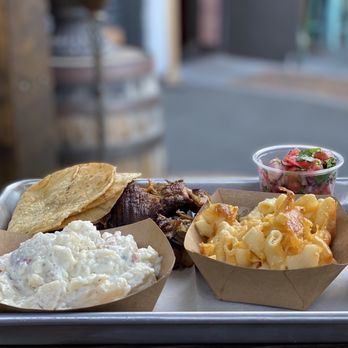 Napa Valley Distillery - BBQ platter from the food truck - smoked Mac n cheese was my fav. It all hit the spot. - Distilleries Near Me - Napa, California