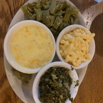 Old Mill Restaurant - Vegetable plate (choose 4 sides) Mac n cheese, creamed corn, collard greens and green beans. So good! - American Near Me - Pigeon Forge, Tennessee