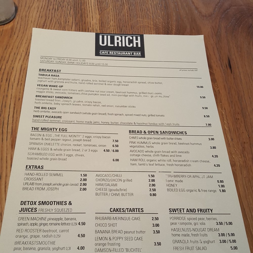 Ulrich - Breakfast menu - Cafes Near Me - Vienna, 9 Ulrich - Breakfast menu - Cafes Near Me - Vienna, 9