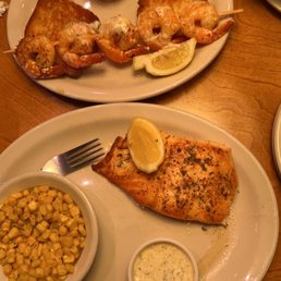 Grilled Shrimp, grilled salmon and buttered corn Grilled Shrimp, grilled salmon and buttered corn