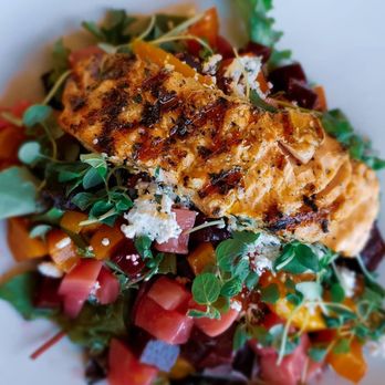 Sixty Vines - Beet salad w goat cheese. Added salmon as protein. - New American Near Me - Plano, Texas