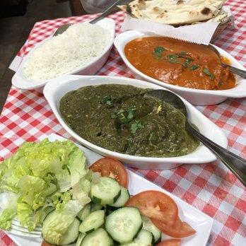 Zaika Indian Cuisine - Palak Paneer (green) Butter Chicken (red) Basmati Rice Plain Naan - Indian Near Me - Des Plaines, Illinois Zaika Indian Cuisine - Palak Paneer (green) Butter Chicken (red) Basmati Rice Plain Naan - Indian Near Me - Des Plaines, Illinois