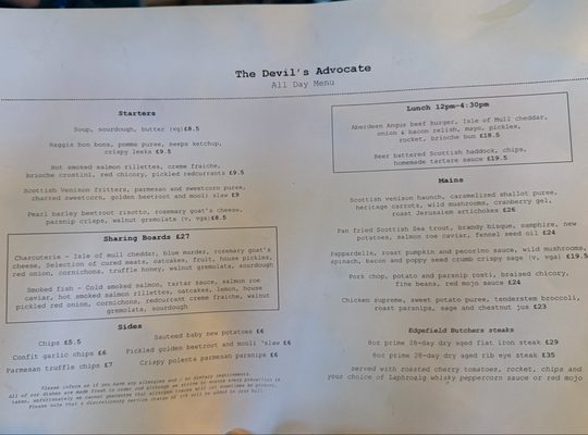 Menu photo 1 The Devil's Advocate Edinburgh, EDH Menu photo 1 The Devil's Advocate Edinburgh, EDH