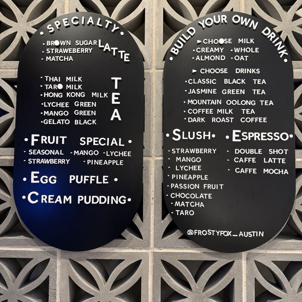 Frosty Fox - Menu - Desserts Near Me - Austin, Texas Frosty Fox - Menu - Desserts Near Me - Austin, Texas