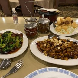 Broccoli beef, kungpao chicken, walnut shrimp