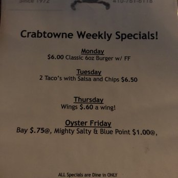 Crabtowne - Specials as of 03/30/18 - Seafood Near Me - Glen Burnie, Maryland