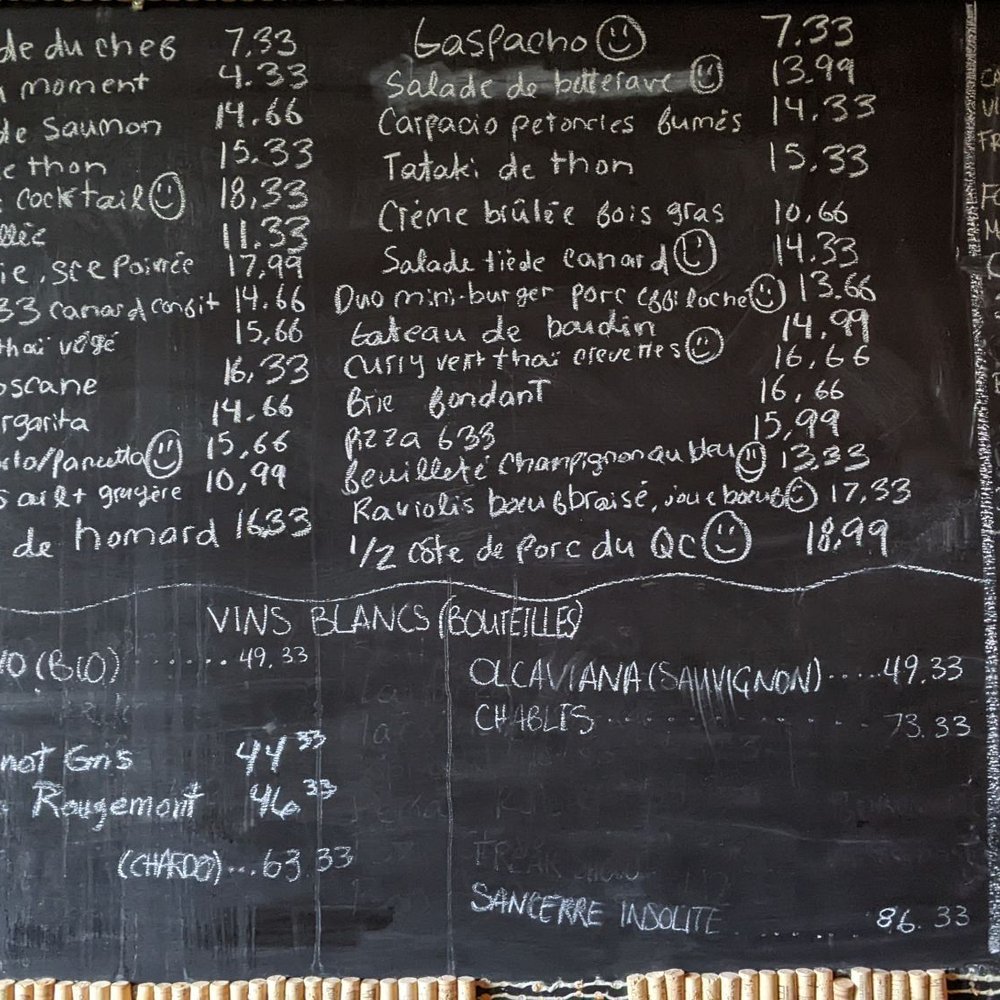 Seasonal menu