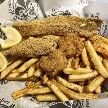 Southern Comfort Kitchen - 50/50 w/ Cajun Fries: Catfish and shrimps - Cajun/Creole Near Me - Pleasant Hill, California Southern Comfort Kitchen - 50/50 w/ Cajun Fries: Catfish and shrimps - Cajun/Creole Near Me - Pleasant Hill, California