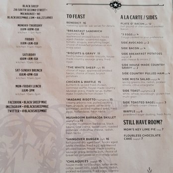Black Sheep - Brunch menu as of 8/14/2022 - Wine Bars Near Me - Milwaukee, Wisconsin Black Sheep - Brunch menu as of 8/14/2022 - Wine Bars Near Me - Milwaukee, Wisconsin