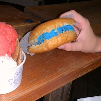 Novel Ice Cream - Cookie Monster donut and lavender + lemonade ice cream scoops - Desserts Near Me - Phoenix, Arizona Novel Ice Cream - Cookie Monster donut and lavender + lemonade ice cream scoops - Desserts Near Me - Phoenix, Arizona