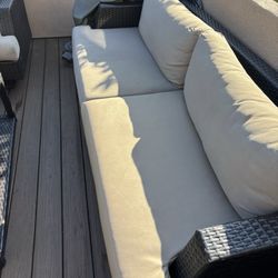 Imagine Upholstery - The cushion on the right was completely torn & replaced w new fabric by Jose
