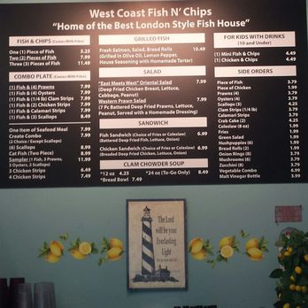 West Coast Fish N' Chips - Here's a pick of the menu. Great reasonable prices. - Seafood Near Me - Clovis, California West Coast Fish N' Chips - Here's a pick of the menu. Great reasonable prices. - Seafood Near Me - Clovis, California