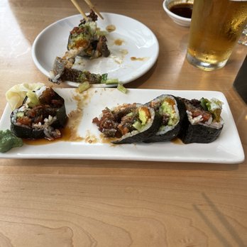 Momiji SLU - salmon skin roll  (very loosely rolled and falling apart lol) - Sushi Bars Near Me - Seattle, Washington